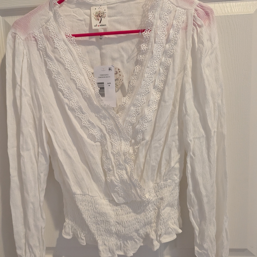White Lace Trimmed Women's Top
